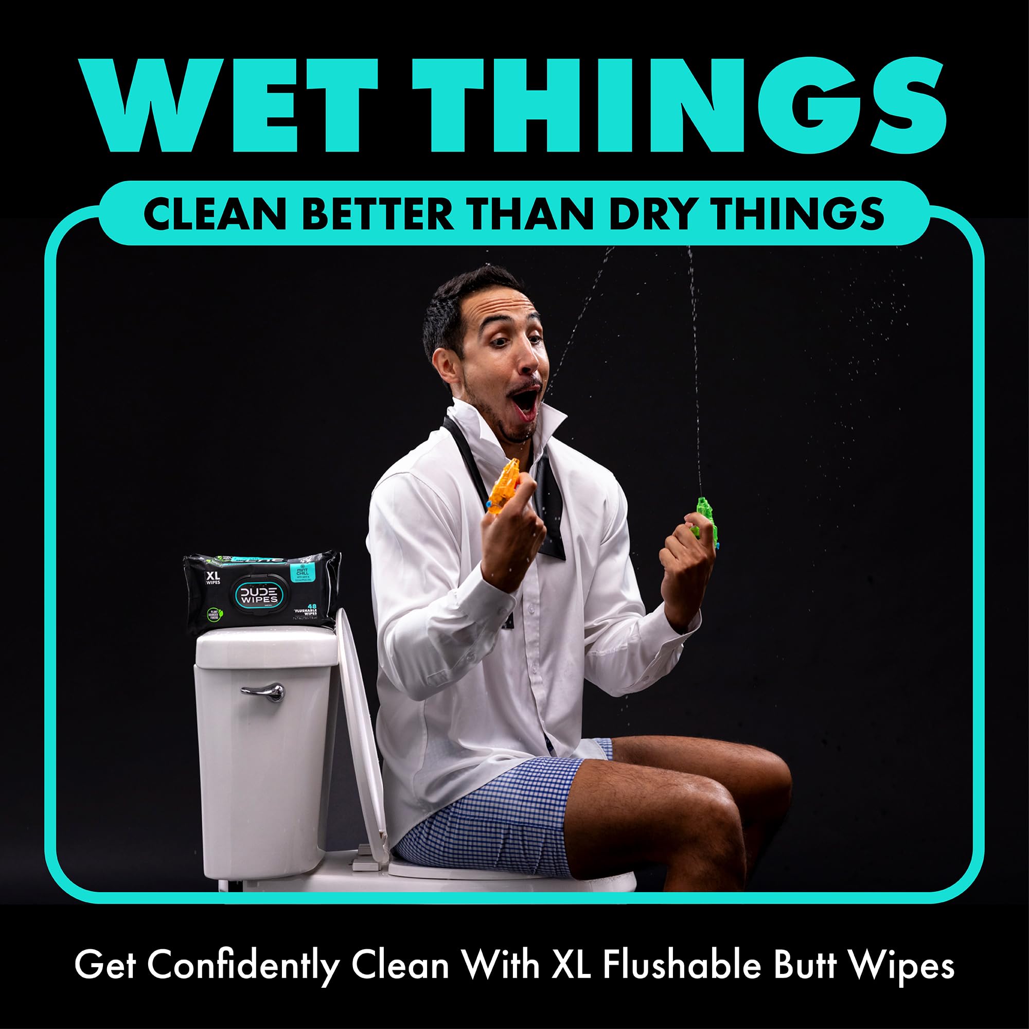 DUDE Wipes Flushable Wet Wipes Dispenser, Mint Chill, 48 Count (Pack of 3) Scented Wet Wipes with Vitamin-E, Aloe, Eucalyptus & Tea Tree Oils for at-Home Use, Septic and Sewer Safe
