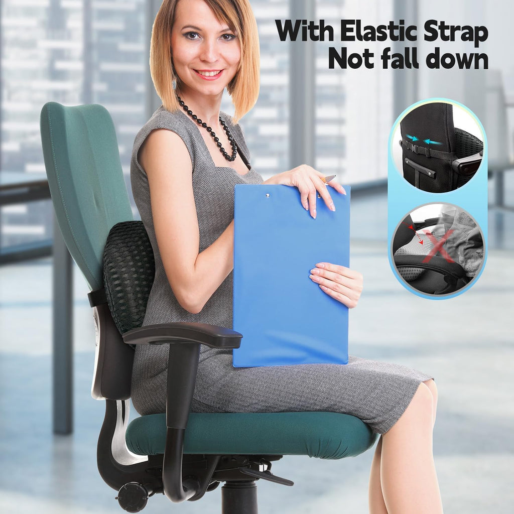 AsBellt Lumbar Support Memory Foam Pillow with Adjustable Elastic Strap, Improves Posture, Promotes Back Pain Relief, Great for Car Seat, Office Chair, Back Support, Recliner and Bed