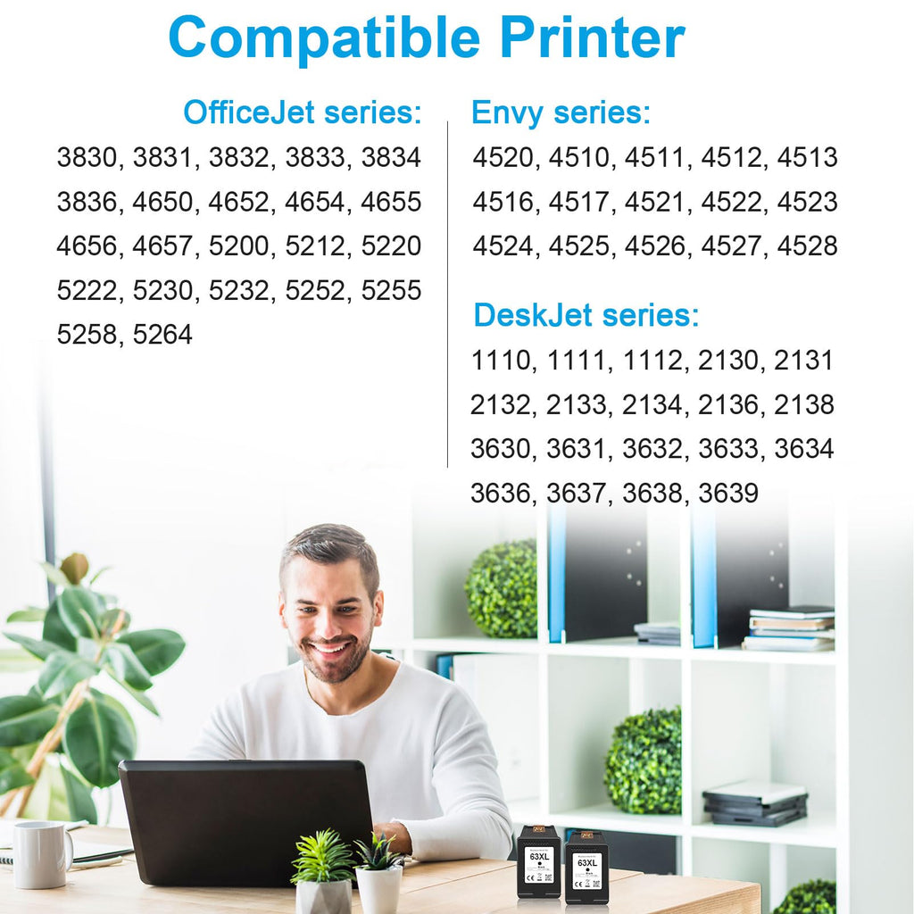 63XL Ink Cartridge Black for HP 63 Ink Cartridges for HP63 for HP63XL Black, Compatible for HP Envy 4520 4522 Officejet 3830 5255 3833 4650 DeskJet 3630 3632 1112 Printer
