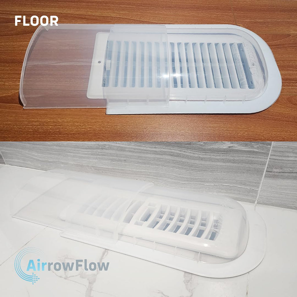 Sideways Floor Wall Ceiling Air Vent Deflector for Under Furniture Heat and Air Deflecting, Fits Vents 3" - 7" Wide, Also Extends Lengthwise up to 17.5", Foam Tape for Tight Seal