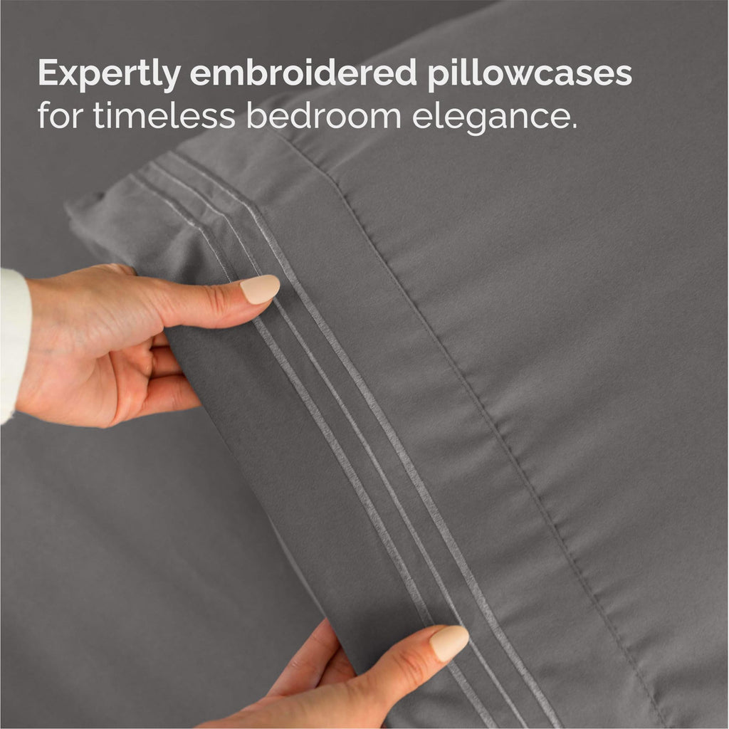 Queen Size 4 Piece Sheet Set - Comfy Breathable & Cooling Sheets - Hotel Luxury Bed Sheets for Women & Men - Deep Pockets, Easy-Fit, Soft & Wrinkle Free Sheets - Dark Grey Oeko-Tex Bed Sheet Set