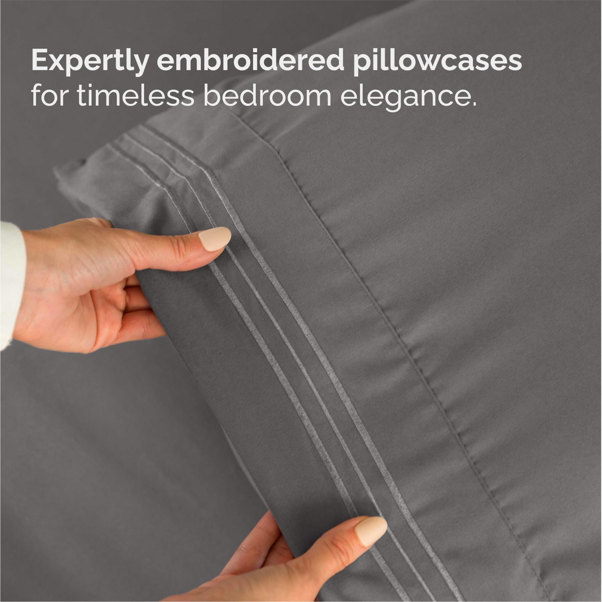 Queen Size 4 Piece Sheet Set - Comfy Breathable & Cooling Sheets - Hotel Luxury Bed Sheets for Women & Men - Deep Pockets, Easy-Fit, Soft & Wrinkle Free Sheets - Dark Grey Oeko-Tex Bed Sheet Set