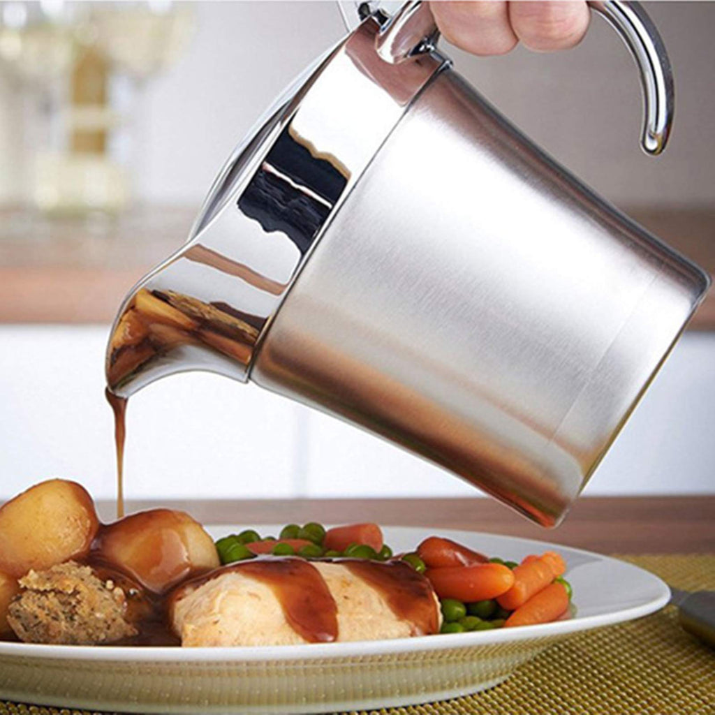 Yopay Stainless Steel Gravy Boat, 16 ounce Gravy Sauce Double Insulated Insulated Jug Sauce Jug for Serving Gravy, Custard, Cream, Sauce
