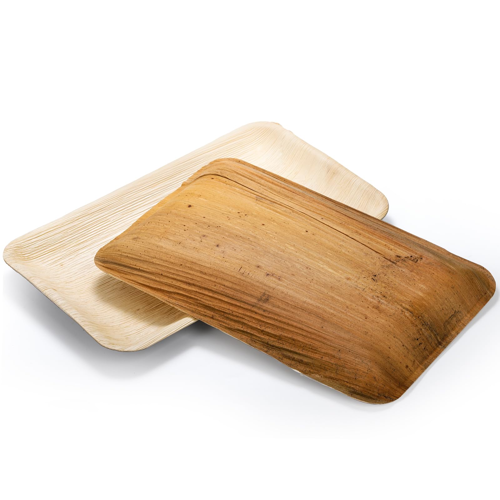 Dicunoy 20 PCS Disposable Paper Serving Plates, 14" x 9" Palm Leaf Plate, Charcuterie Boards, Rectangle Bamboo Wood Like Platters Trays, Heavy Duty Party Plates for Dinner, Weddings, BBQ, Catering