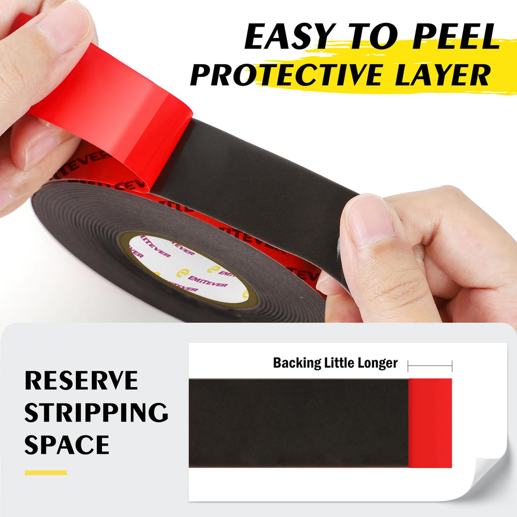 EMITEVER Heavy Duty Double Sided Tape, 1 Inch x 16.4FT Acrylic Foam Mounting Tape, Two Sided Adhesive Tape, Waterproof & Strong Double Stick Tape for Walls, Automotive, Home Office Decor