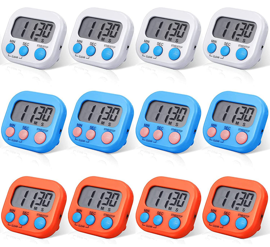 12 Pack Digital Kitchen Timer Large LCD Display Loud Alarm Strong Magnetic Stand, Minute Seconds Count Up Countdown and Simple Operation Timers for Cooking, Bathroom, Kids, Teacher, Classroom