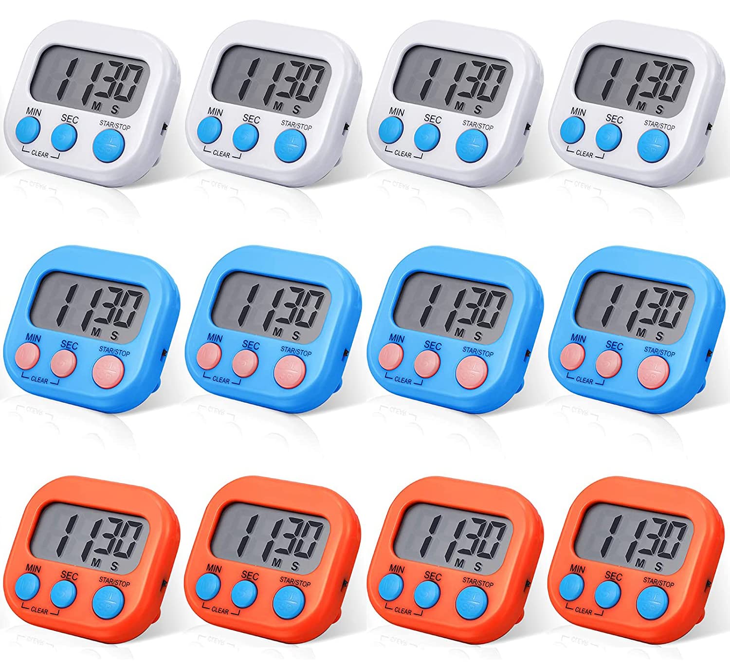12 Pack Digital Kitchen Timer Large LCD Display Loud Alarm Strong Magnetic Stand, Minute Seconds Count Up Countdown and Simple Operation Timers for Cooking, Bathroom, Kids, Teacher, Classroom