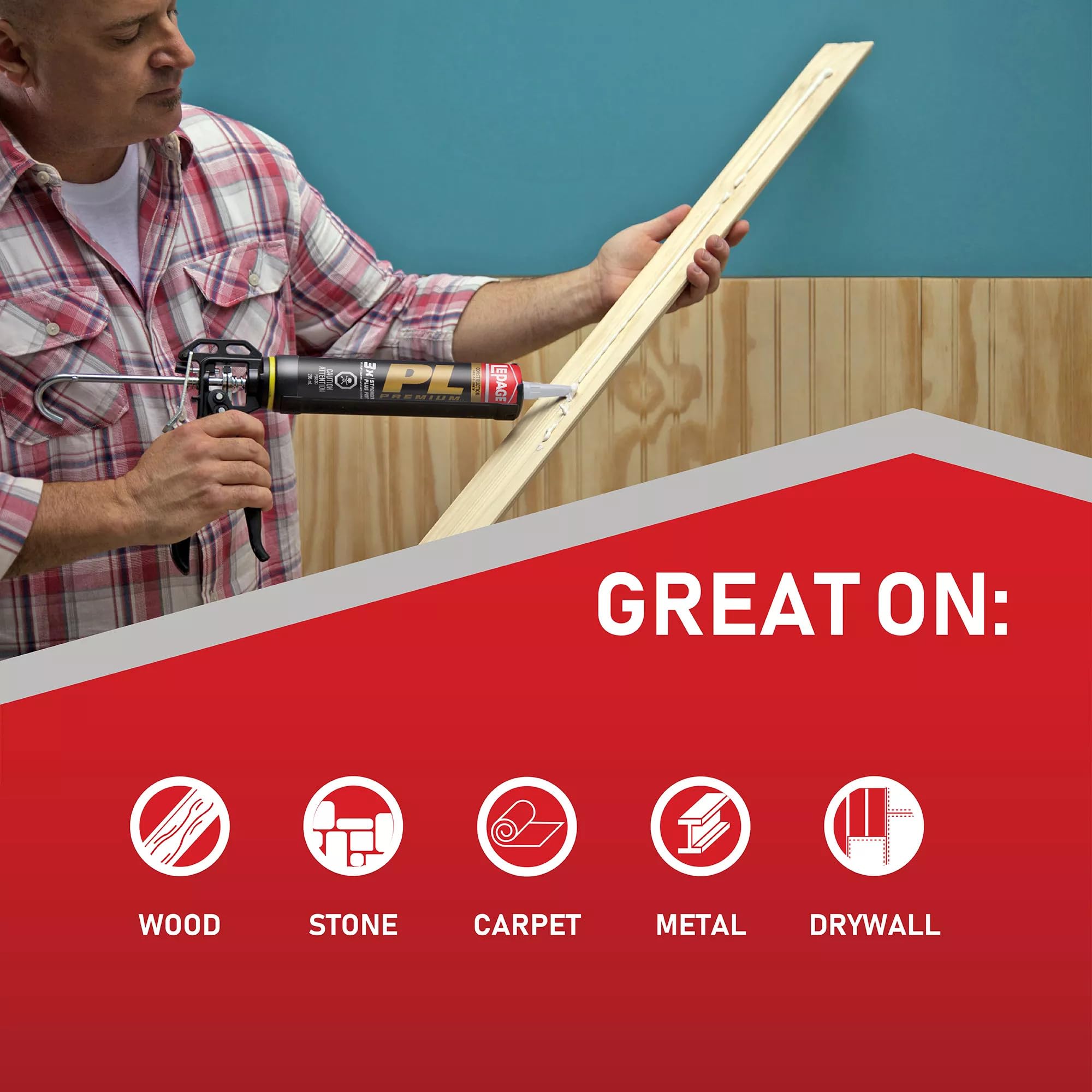 Lepage PL Premium Polyurethane Construction Adhesive, Versatile Construction Glue for Wood, Concrete, Stone & More - 825 ml Cartridge, 1 Pack