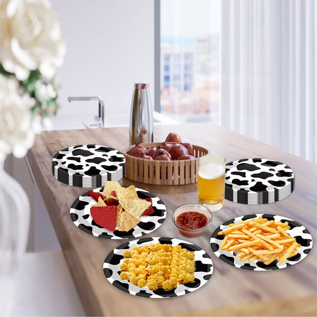 50PCS Cow Print Plates 9 Inch Cow Paper Plates Jungle Safari Party Supplies Animal Print Party Plates Cow Theme Birthday Party Plates Disposable Paper Food Trays Baby Shower Jungle Party Decorations