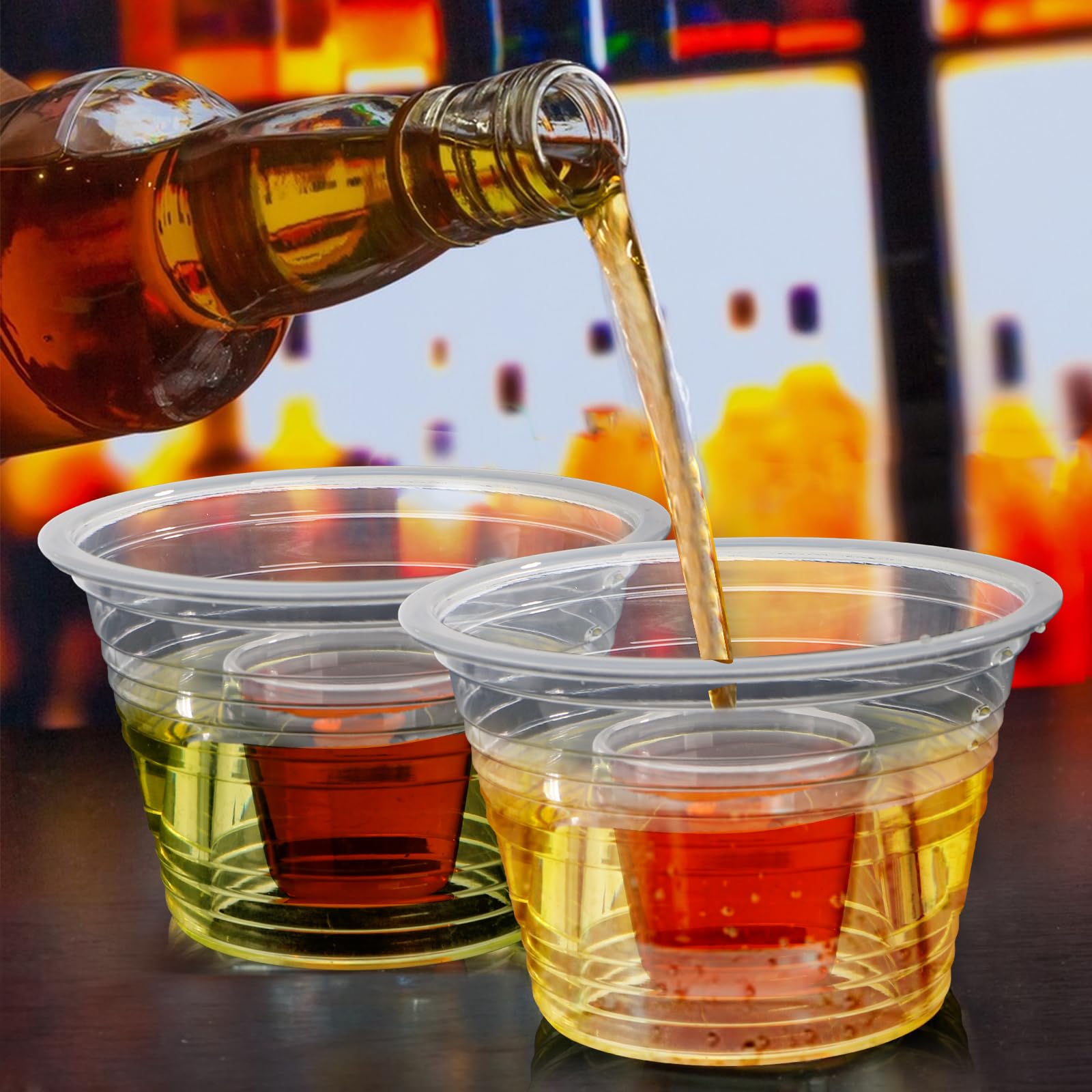 Coloch 200 Pack Plastic Bomber Cups, Disposable Jager Bomb Cups Clear Power Bomber Double Shot Glass for Shots, Mixed Drinks, Party