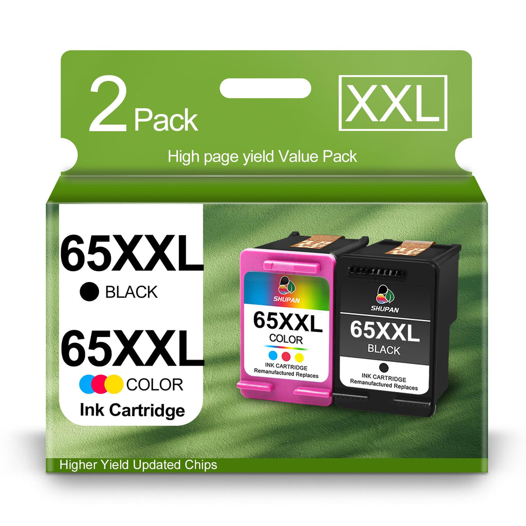 65XXL Ink Cartridges Black and Color Combo Pack High Yield Compatible with HP Ink 65XXL 65XL Work with Envy 5055 5000 5052 5070 5014 DeskJet 3755 2600 3752 2652 2622 Printer(1 Black, 1 Tri-Color)