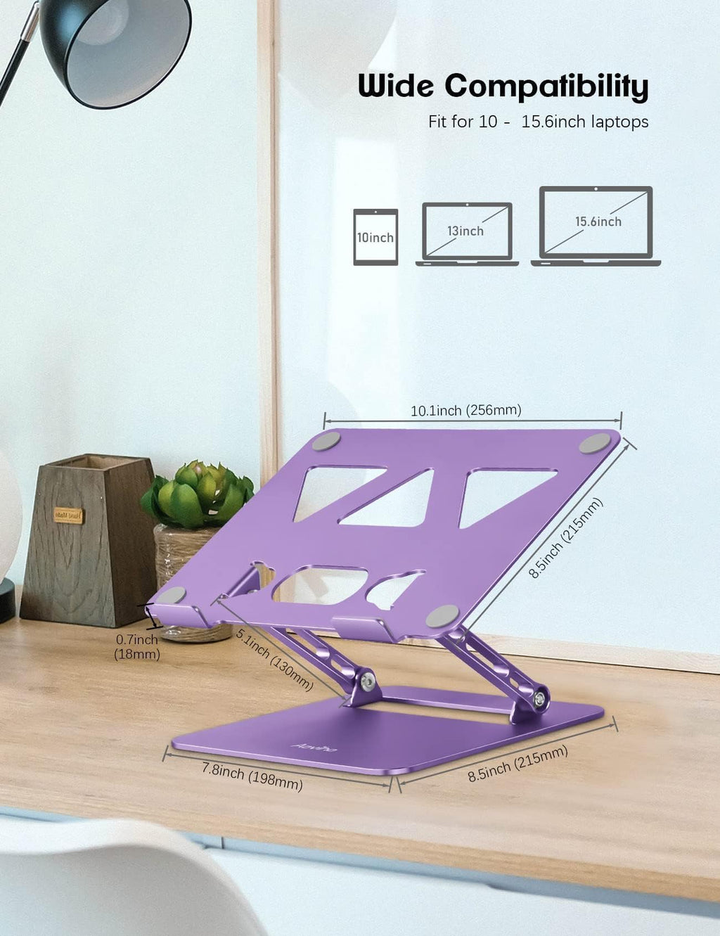 Aoviho Adjustable Laptop Stand for Desk,Portable Laptop Stand Holder and Riser,Foldable Aluminum Notebook Computer Stands for MacBook Air Pro HP Lenovo Dell Samsung Chromebook, 10-15.6 inch (Purple)