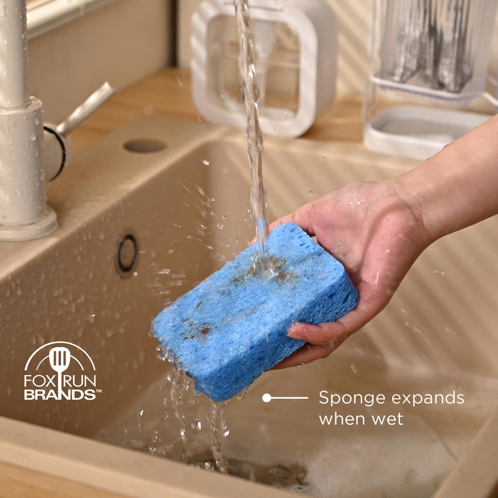 Fox Run Blue Dish Sponges, Set of 12 Scratch Free Kitchen Sponges for Nonstick and Metal Pans