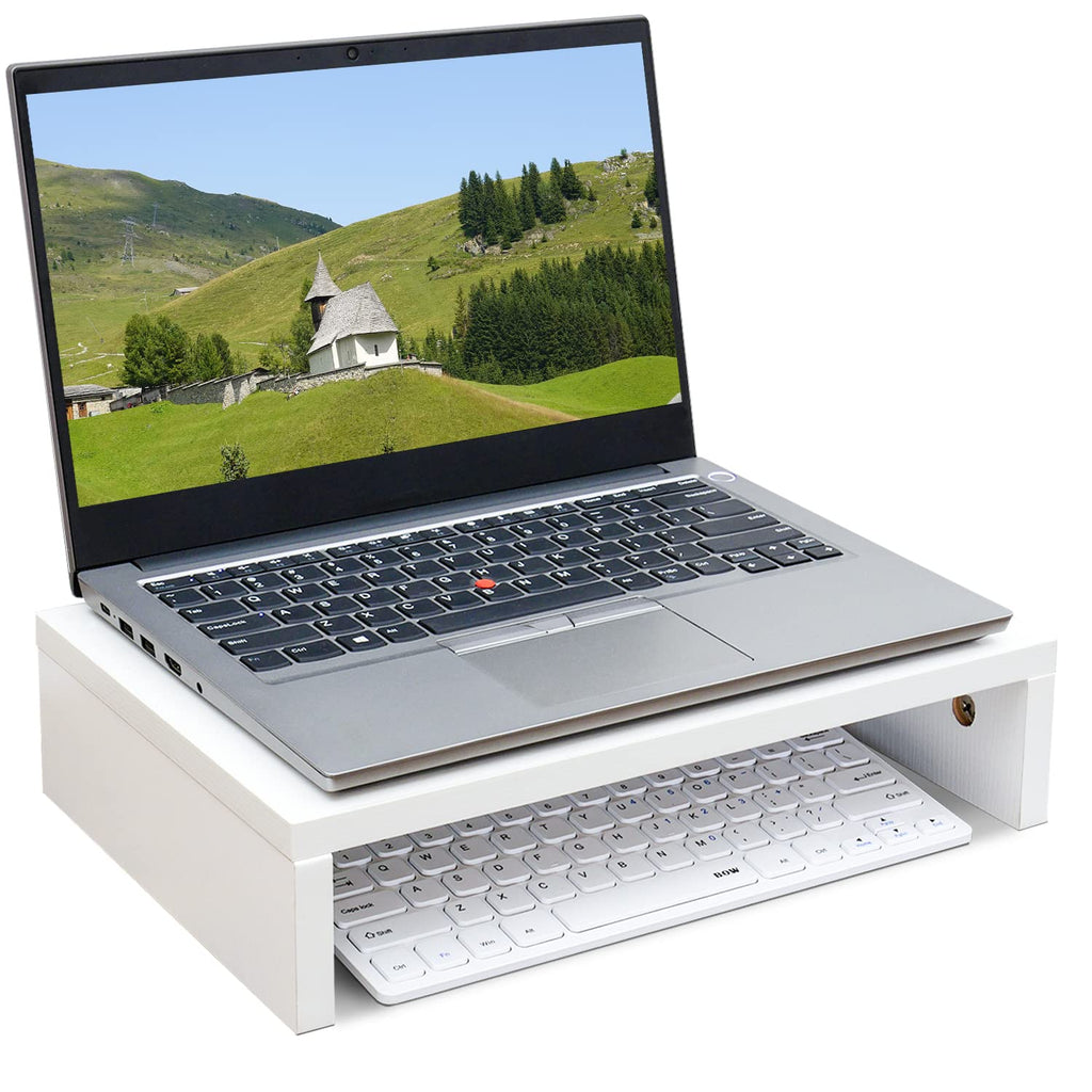 TEAMIX Monitor Stand Riser-14.2 inch, Wood Monitor Riser with Storage for Desk Small Monitor Stand TV/Screen/PC/Laptop Riser Computer Stand Desktop Shelf (White, 36L x 24W cm)