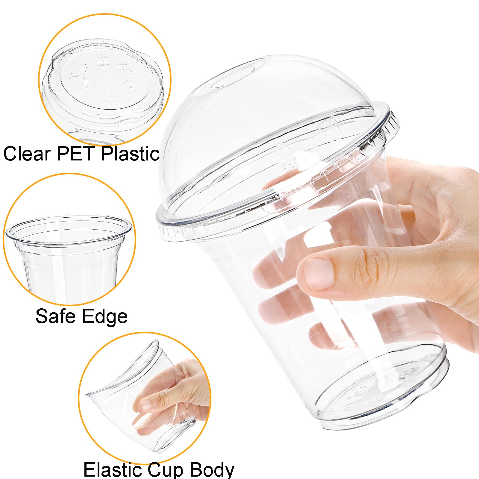 Okllen 100 Pack 12 oz Clear Plastic Cups with Dome Lids and Hole, Disposable Drinking Cups Milkshake Cups for Iced Coffee, Cold Drinks, Smoothie, Milkshake, Party