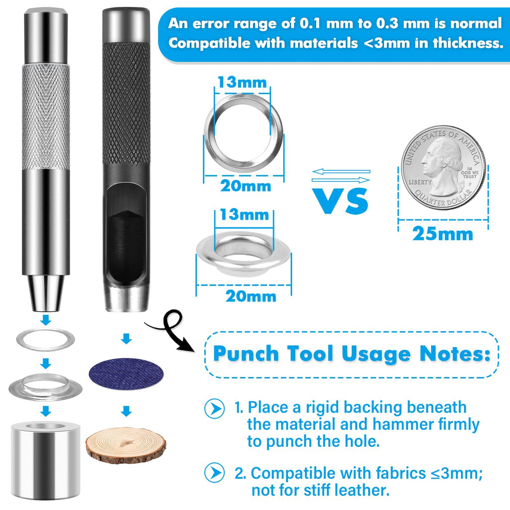 120 Sets Grommet Tool Kit 12.7mm, Cridoz Grommet Eyelets Kit with Setting Tools and Storage Box for Fabric, Tarps, Curtains