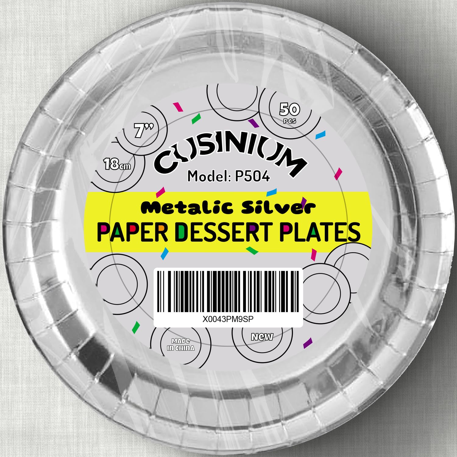 50-Pack 7" Metallic Silver Paper Plates - Practical for Desserts & Party Needs