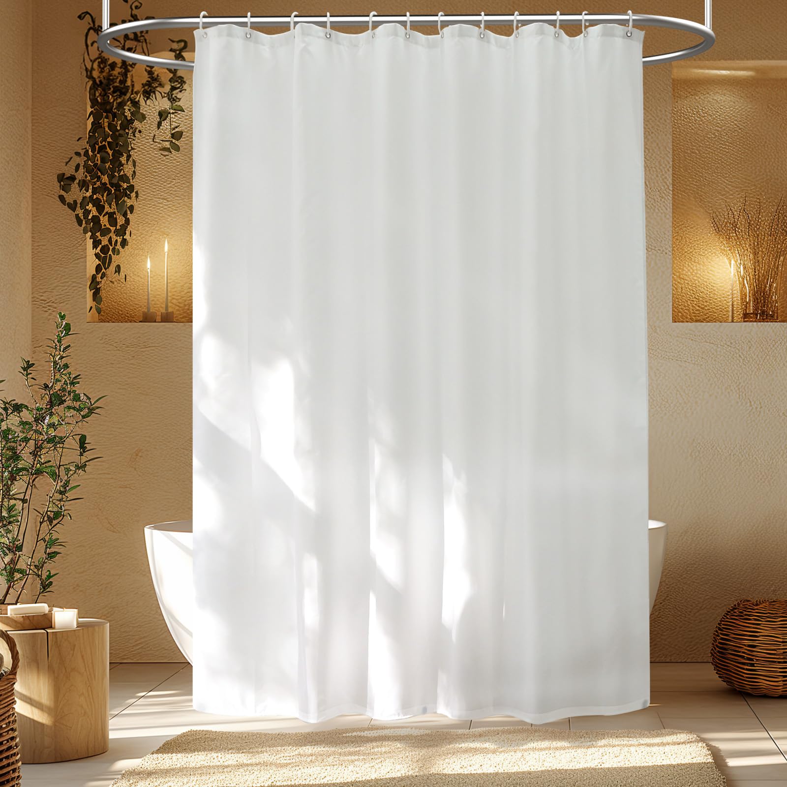 Seenus 72 x 78 inch Extra Long Fabric Shower Curtain Liner with 3 Large Magnets, Waterproof Cloth Shower Liner Washable Hotel Quality, White Shower Curtain Long for Bathroom