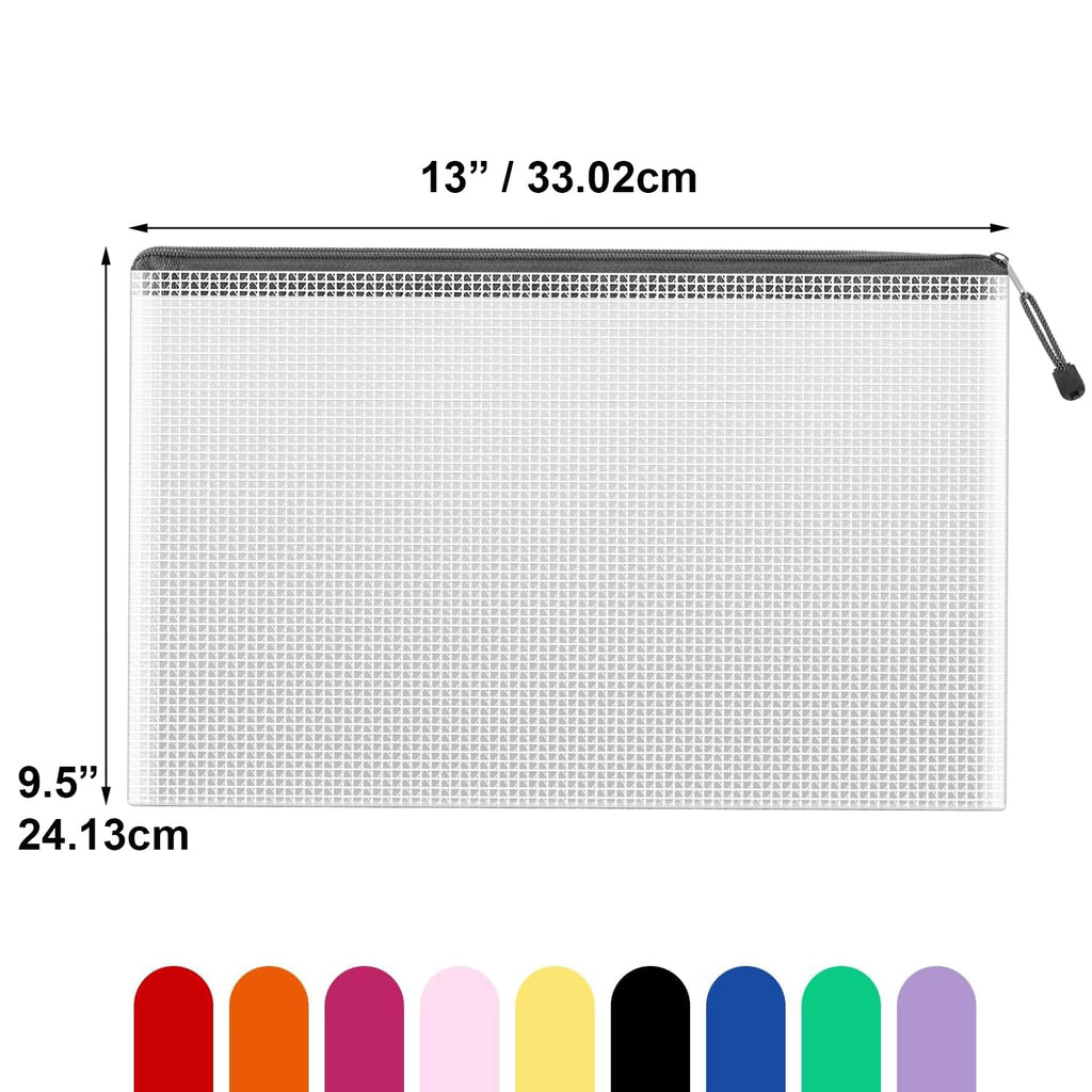 TKOOFN 36pcs Mesh Zipper Pouch Bags, A4 Zipper Bags for Organizing Storage, 13" x 9.5" Waterproof Zipper Pouches, File Document Bags for School, Travel,Toys, Puzzle, Board Games and Office Supplies
