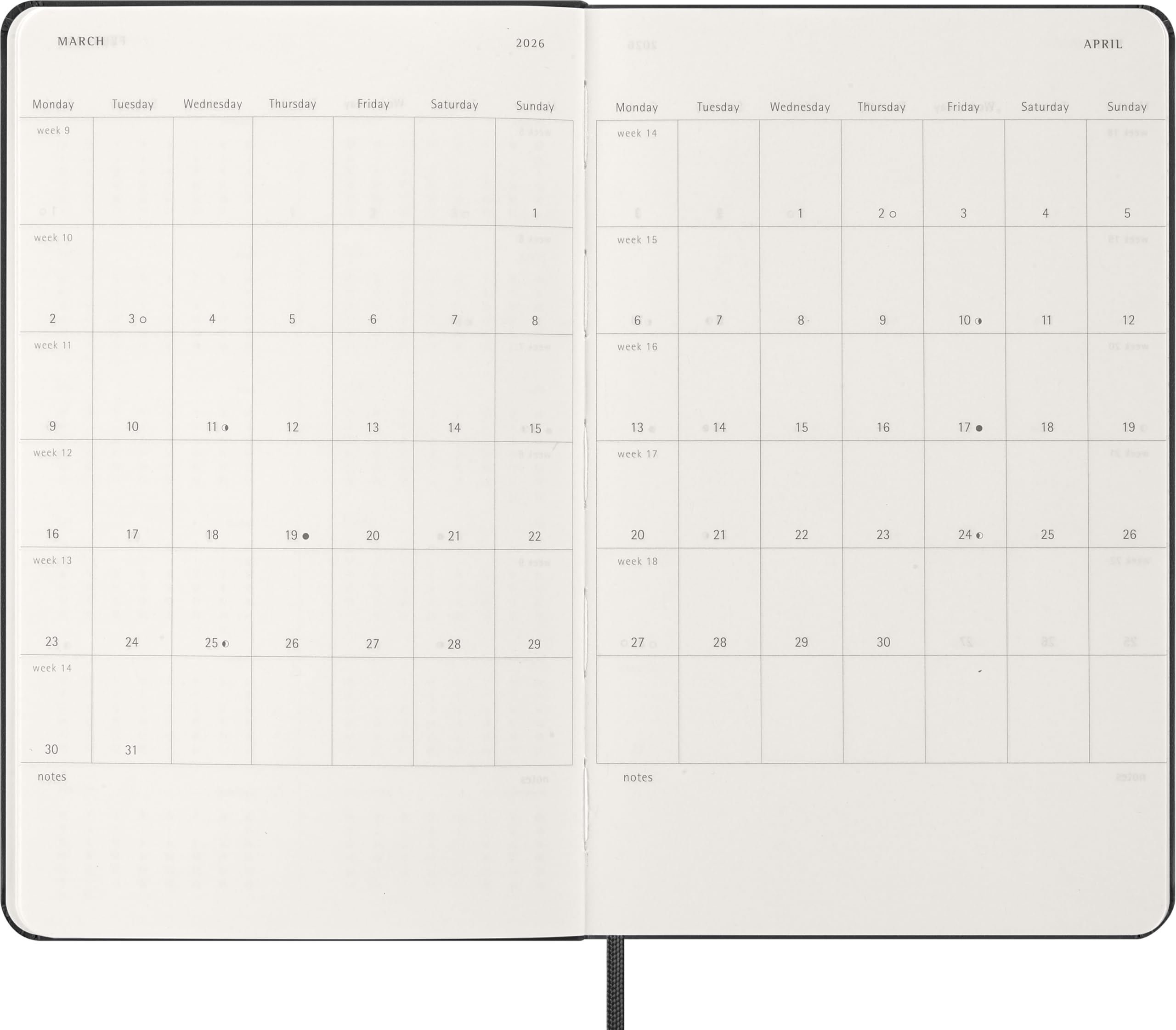 Moleskine Classic 12 Month 2026 Weekly Planner, Hard Cover, Large (5" x 8.25"), Black, 144 pages