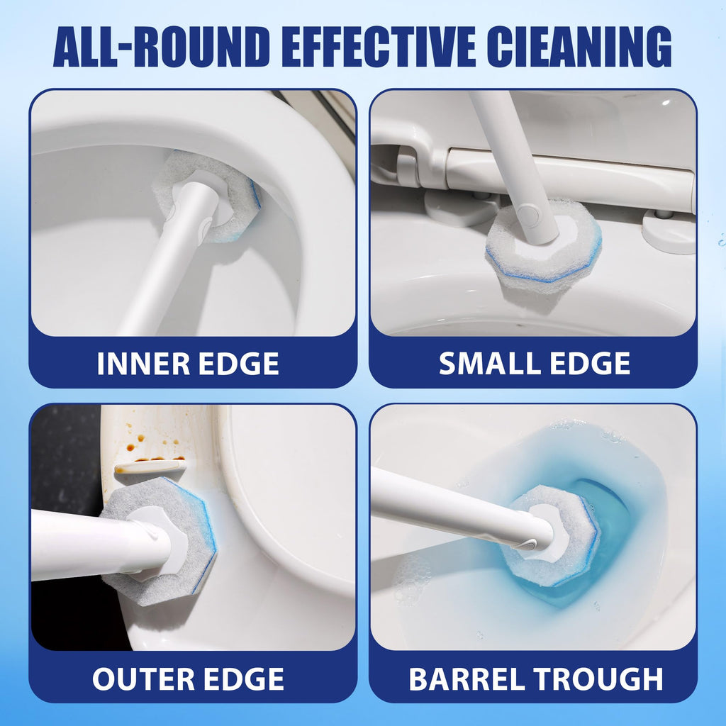 Disposable Toilet Brush with 30 Brush Heads, 3-in-1 Toilet Cleaning System Set-2 Ergonomic Toliet Wand, 2 Compact Holder, 30 Pre-Filled Cleaning Solution Refills for Deep Scrub Toilet. 2 Pack.