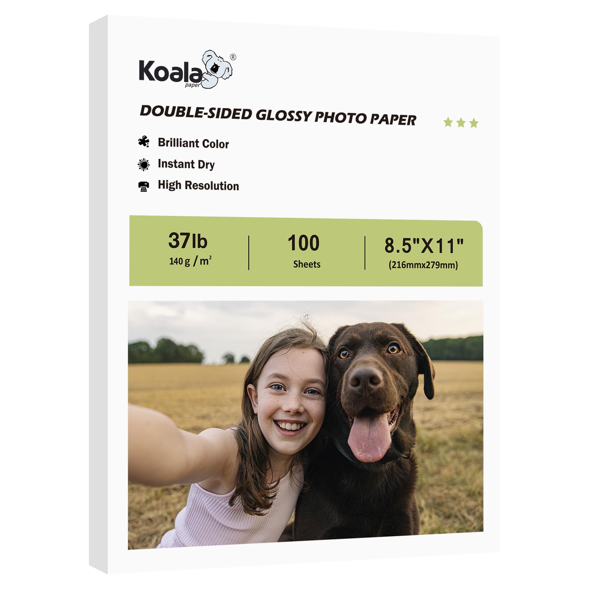 Koala Double Sided Glossy Inkjet Brochure Paper 8.5X11 Inches Thin 37lb 140gsm 100 sheets for Inkjet Printer Dye Ink for Photo Flyer Calendar Magazine Printing