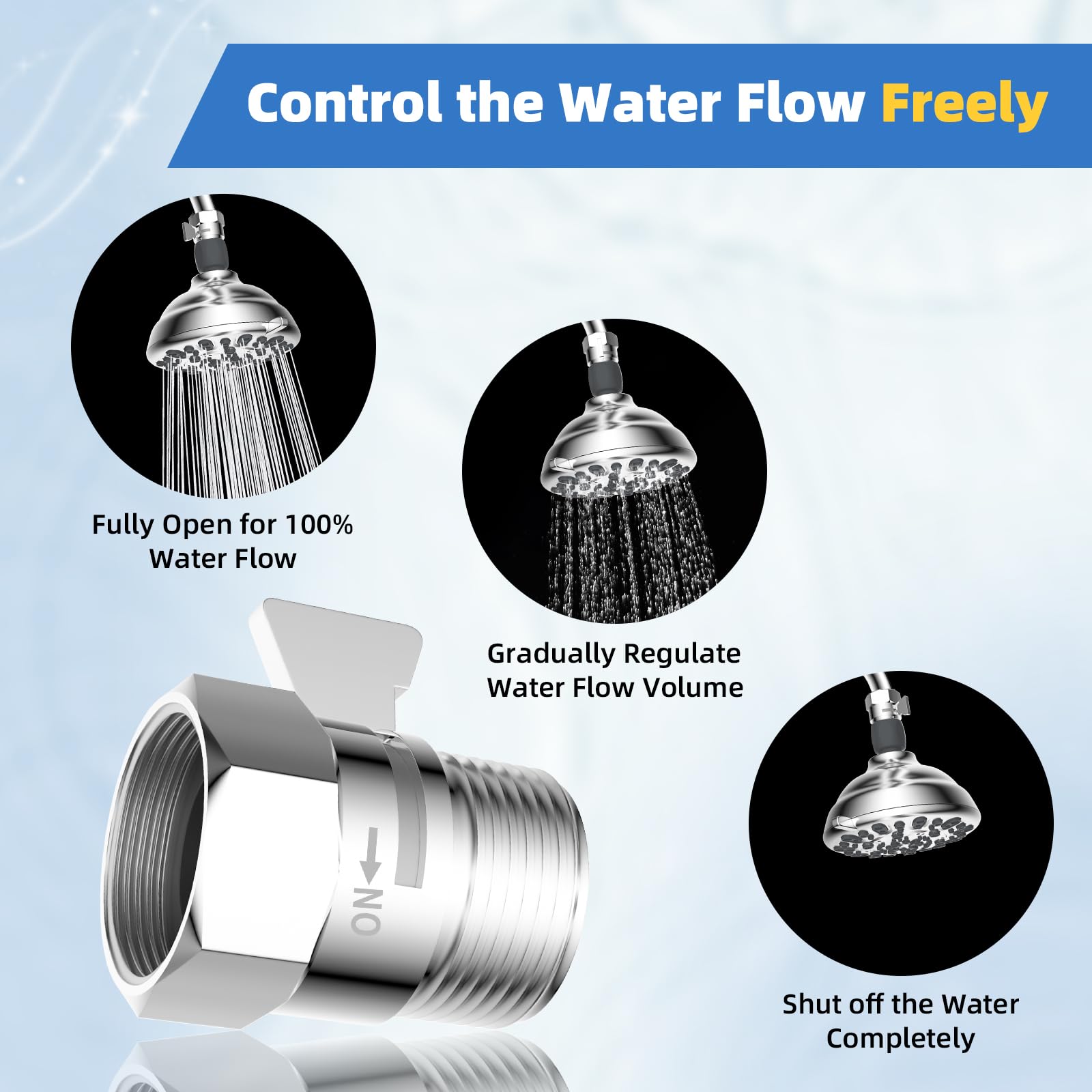 Hibbent All Metal 2 Pack Shower Head Flow Control Valve, G1/2 Brass Shut-Off Valve with Metal Handle Lever, Shut Off Water Flow Control Regulator for Handheld Shower, or Bidet Sprayer, Chrome