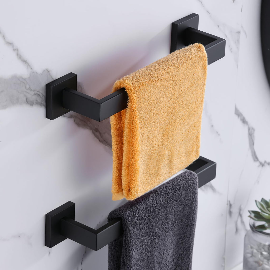 LANC 12-Inche Towel Bars for Bathroom WTotal Mounted Matte Black Bath Towel Ring Stainless Steel Total-14” Towel Rails for Kitchen Hand Towel Holder Racks Hanger Rods, A8804MB-3P1