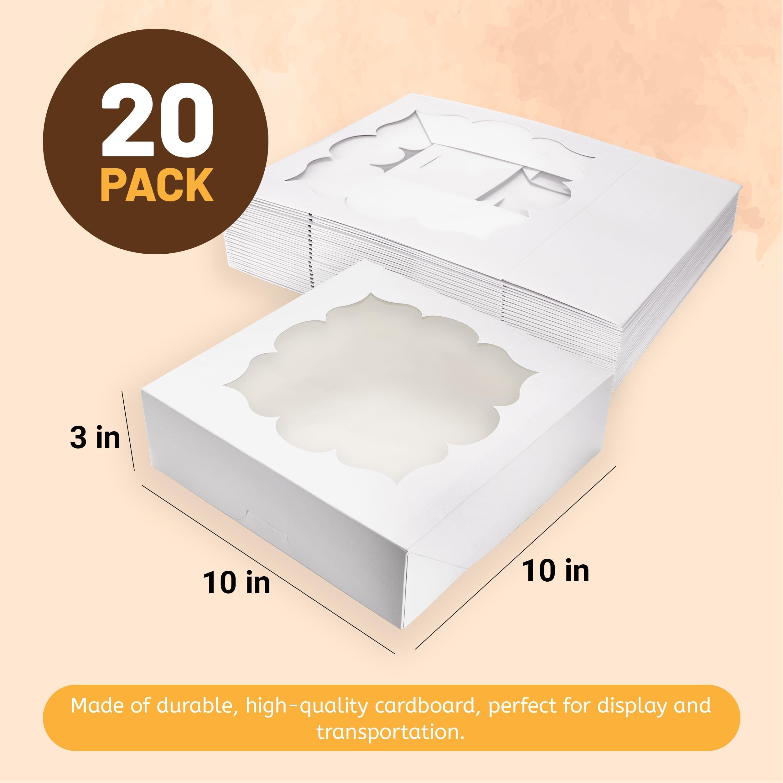 NPLUX 20 Pack Pie Boxes 10x10x3inch Bakery Boxes with Window Pastry Box for Pies,Cheesecake and Chocolate Strawberries (White)