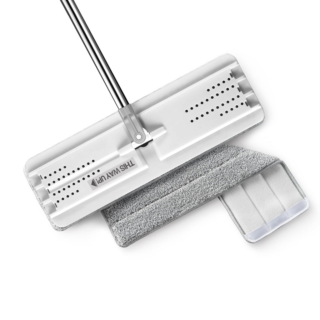 JOYMOOP Flat Mop, Microfiber Mops for Floor Cleaning and Wall Cleaner, 50" Mop Handle with Flexible 13" Flat Head with a Microfiber Mop Pad - White