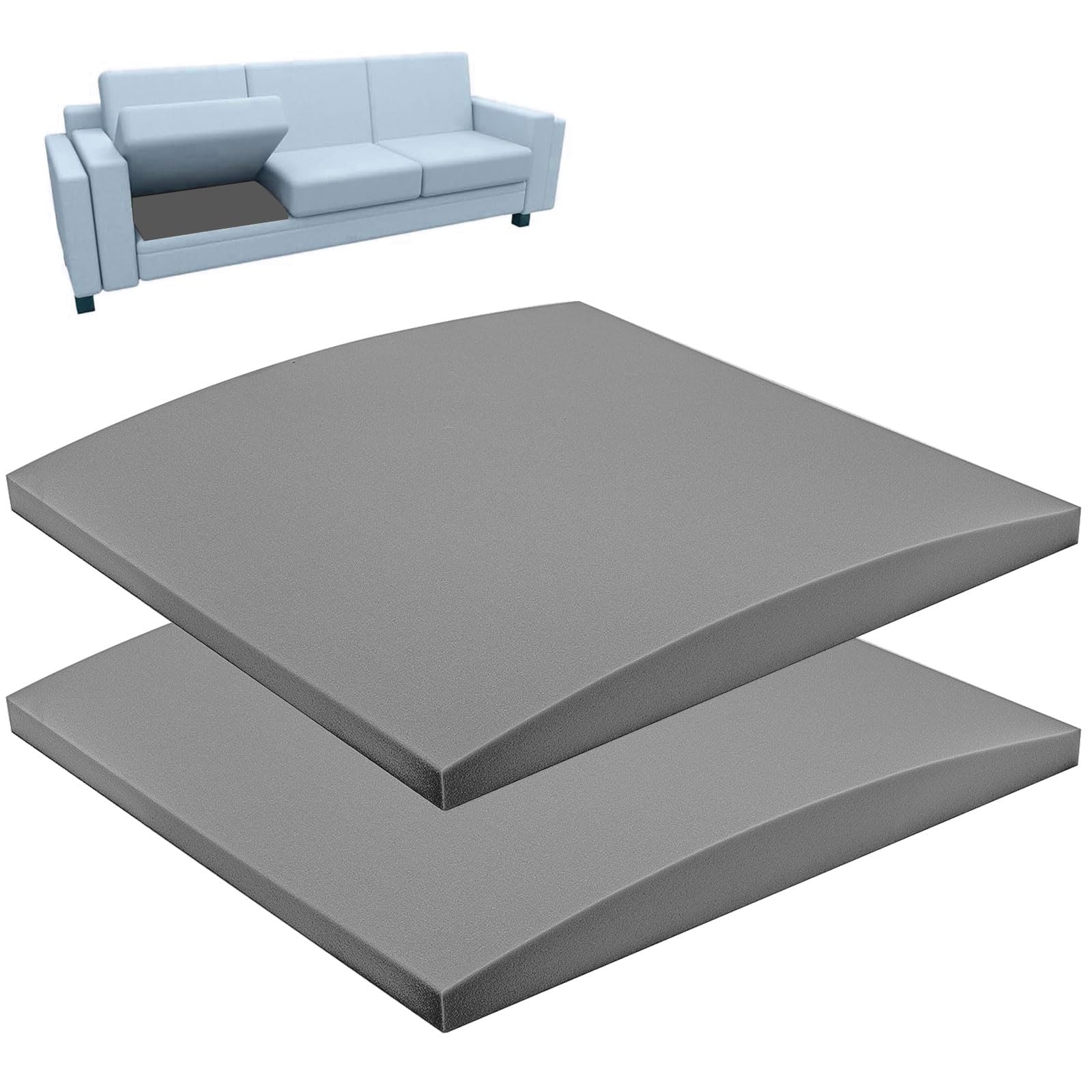 Couch Cushion Support & Sofa Cushion Support - High Density Foam Repair Pad for Sagging Couches, Curved Structure Pressure Distribution, Trimmable Design (Gray Curved-2pcs)