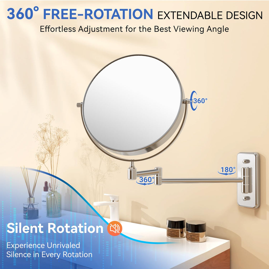 Auxmir 20X/1X Wall Mounted Makeup Mirror, 8" Double-Sided Magnifying Mirror with Tweezers, Bathroom Vanity Makeup Mirror, Cosmetic Mirror with 360° Swivel Extendable Arm, Chrome
