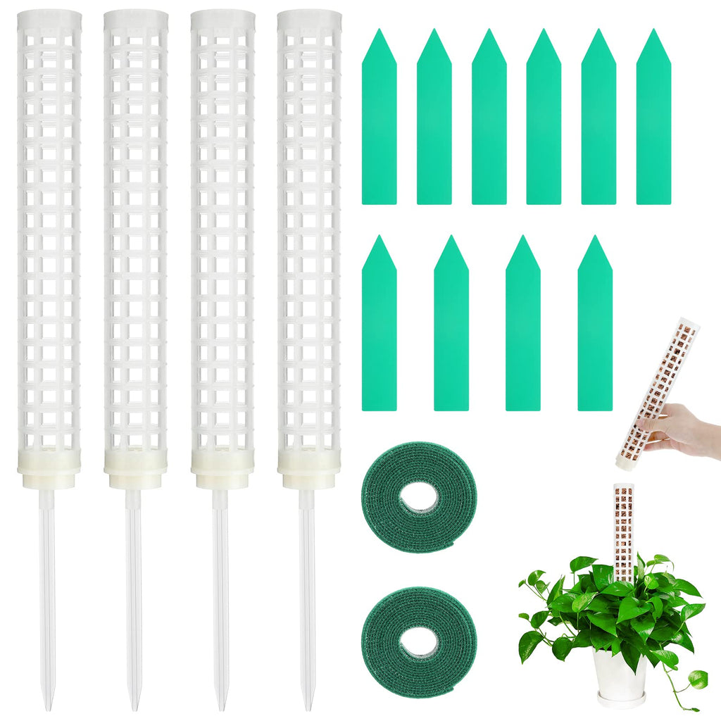 Welltop Moss Pole, 4Pcs Plastic Moss Pole for Plants Monstera 15Inch Stackable Plant Moss Sticks for Climbing Plants Grow Upwards Plant Support for Indoor Plants