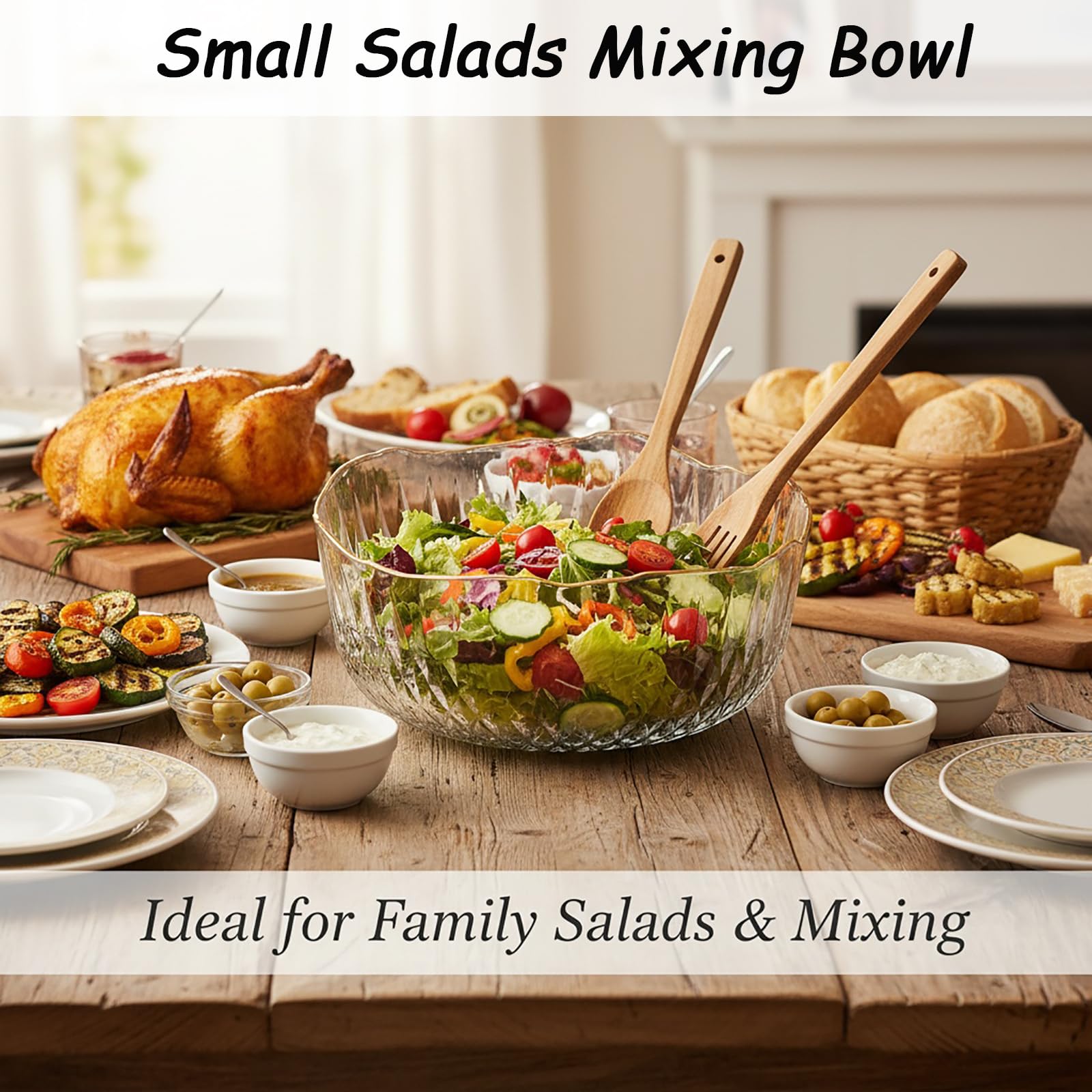 Frcctre 4 Pack Clear Plastic Serving Bowls, 70 Ounce Crystal Salad Mixing Bowl, 9 Inch Round Plastic Bowls Catering Bowls for Party, Salad, Fruit, Snack, Chip, Popcorn
