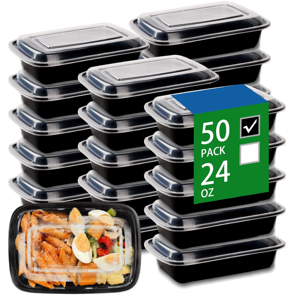 Meallax 50 Pack 24oz Meal Prep Containers with Lids, BPA Free Plastic Food Storage Containers, Freezer Safe To Go Containers for Lunch and Portion Control