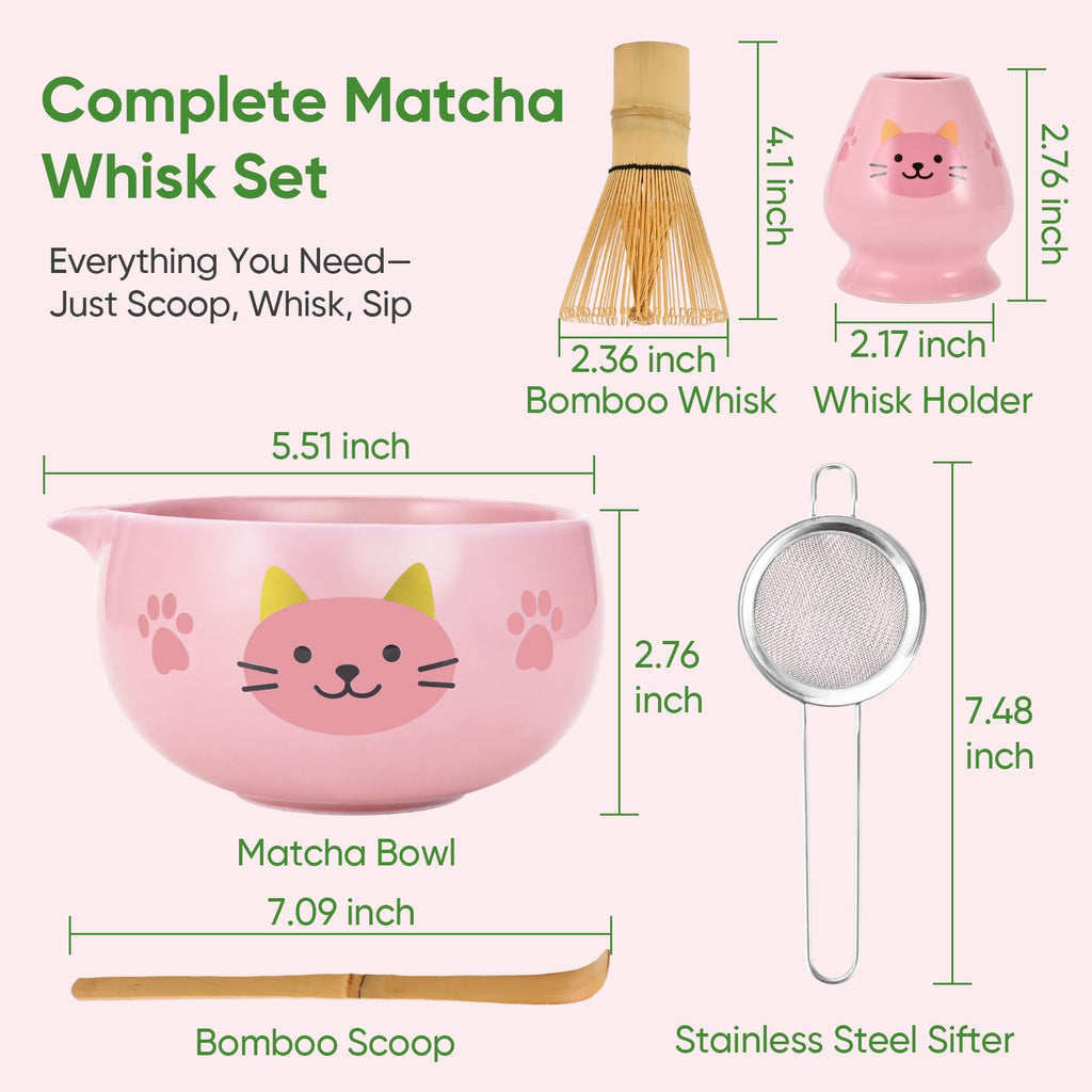 Vanmiya Matcha Whisk Set, 5Pcs Ceramic Matcha Set Includes Matcha Bowl, Matcha Whisk and Holder, Bamboo Scoop and Sifter, Ideal Matcha Bowl Set for Authentic Matcha Tea Experience