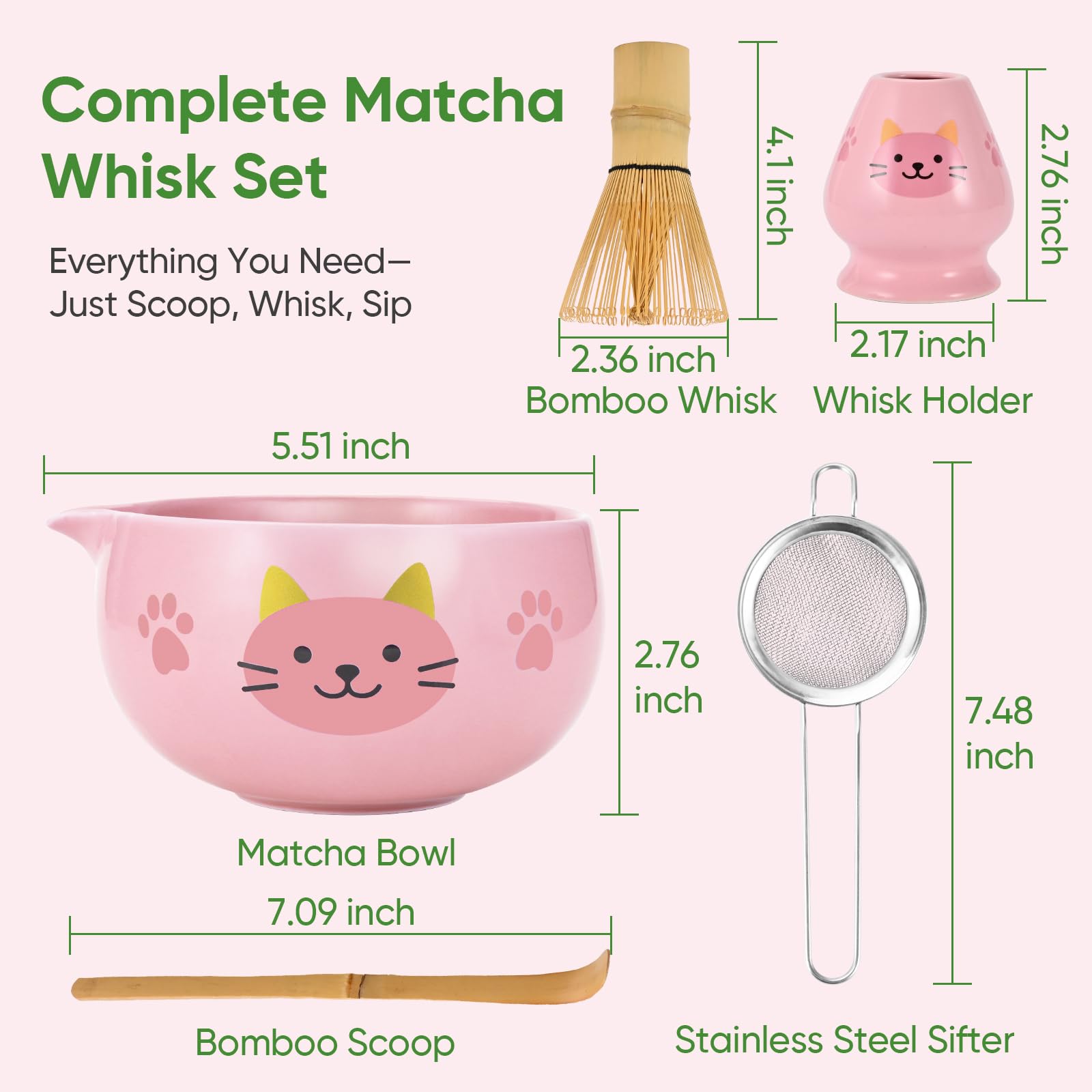 Vanmiya Matcha Whisk Set, 5Pcs Ceramic Matcha Set Includes Matcha Bowl, Matcha Whisk and Holder, Bamboo Scoop and Sifter, Ideal Matcha Bowl Set for Authentic Matcha Tea Experience