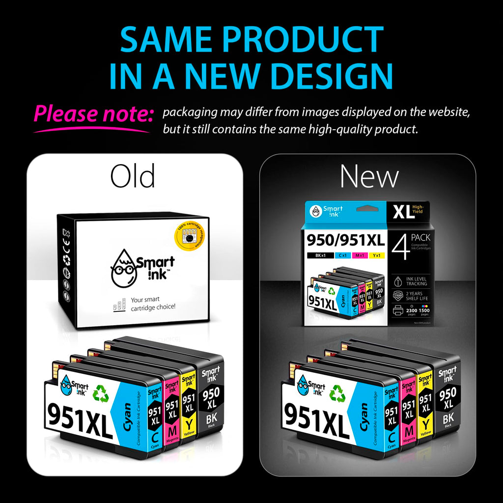 Smart Ink Compatible Ink Cartridges Replacement for HP 950XL 951XL 951 XL 950 XL 4 Pack Combo (Black, Cyan, Magenta, Yellow) for HP Printer Officejet Pro 8600 8610 8620 8640 8660 8615 8625 251DW 276DW