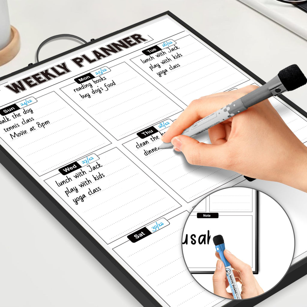 Sliandtelly Weekly Planner Dry Erase Calendar for Wall Hanging, 16"x12" Aluminum Frame Whiteboard Calendar with Handle, Portable White Board as Office to Do List, Meal Planner for Home Kitchen