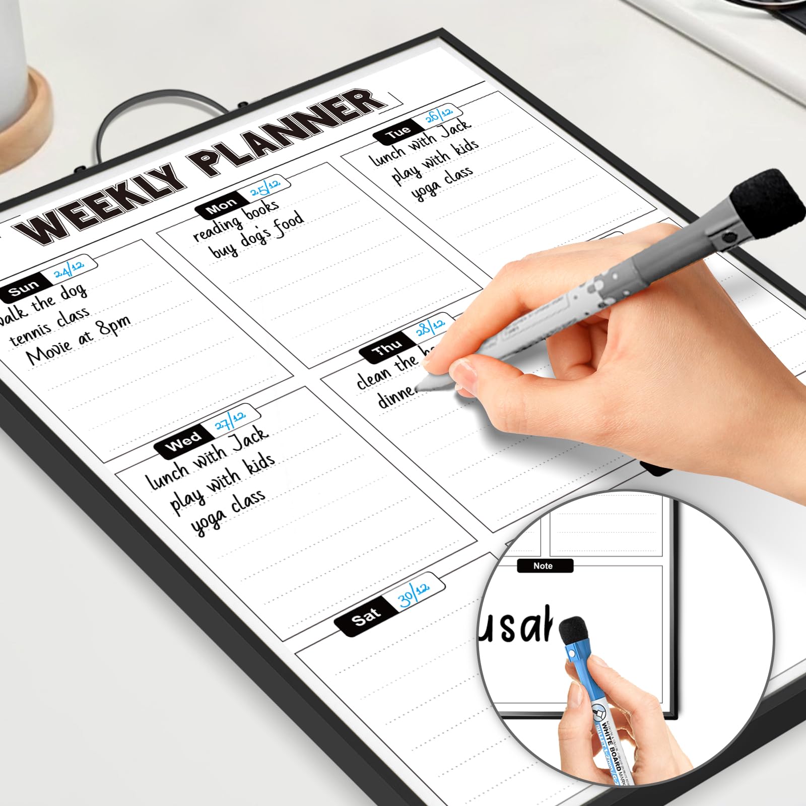 Sliandtelly Weekly Planner Dry Erase Calendar for Wall Hanging, 16"x12" Aluminum Frame Whiteboard Calendar with Handle, Portable White Board as Office to Do List, Meal Planner for Home Kitchen