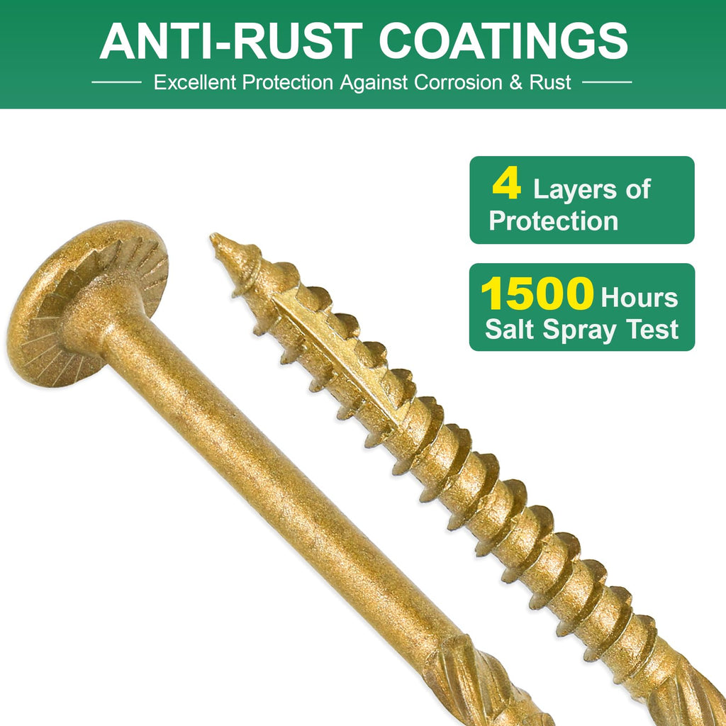 FMhotu 2-7/8 Inch Heavy-Duty Outdoor Wood Screws Assortment Fastener Kit, 50Pcs Star Drive Deck Screws, Rust Resistant Timber Screws for Timber/Log/Landscaping Wood (#14 x 2-7/8" Tan)