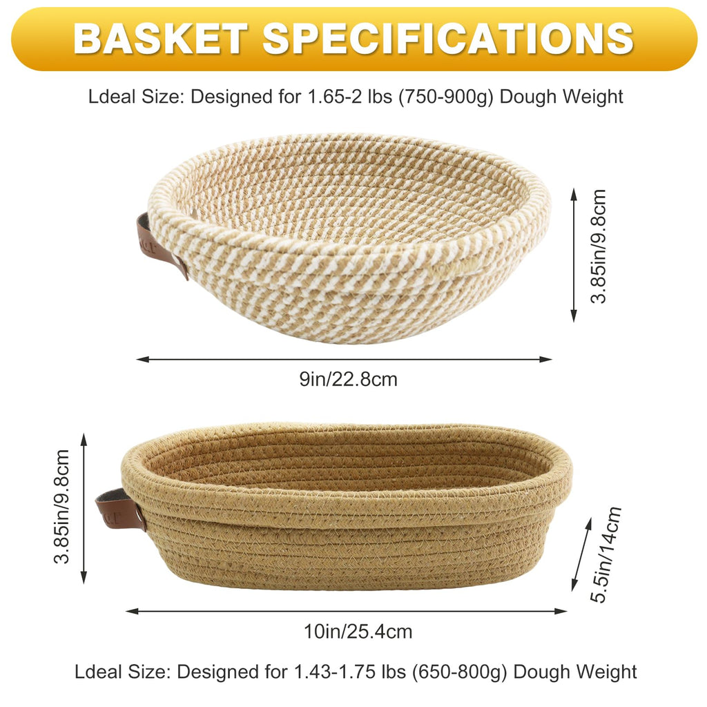 Nikkar Banneton Bread Proofing Basket Set of 2, 9 10 11Inch Round Oval Cotton Rope Sourdough Bread Baking Supplies Proofing Bowls with Liners & Covers Gifts for Bakers Women Wife Mom