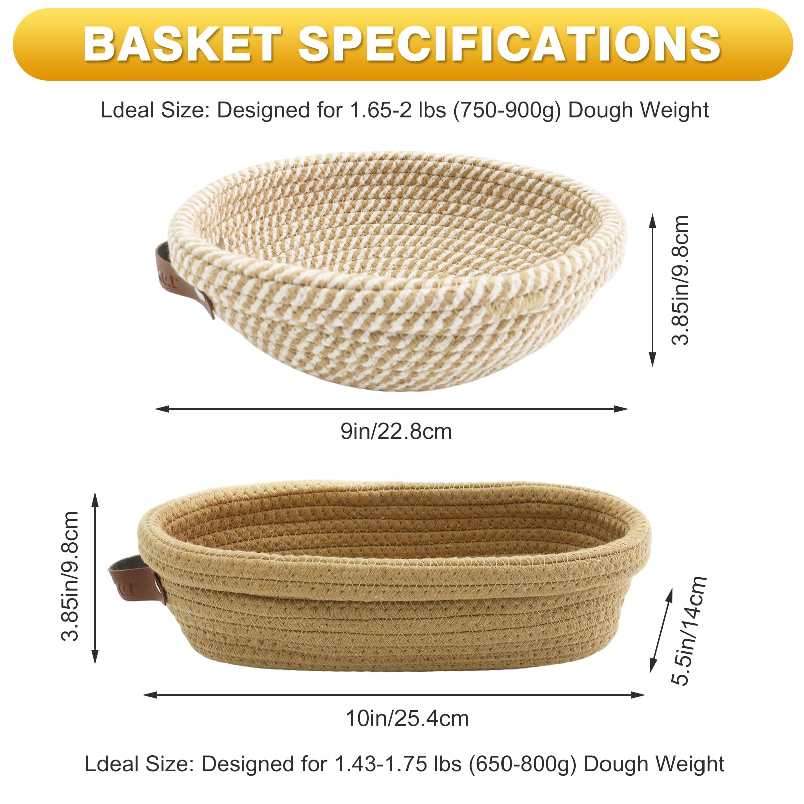 Nikkar Banneton Bread Proofing Basket Set of 2, 9 10 11Inch Round Oval Cotton Rope Sourdough Bread Baking Supplies Proofing Bowls with Liners & Covers Gifts for Bakers Women Wife Mom