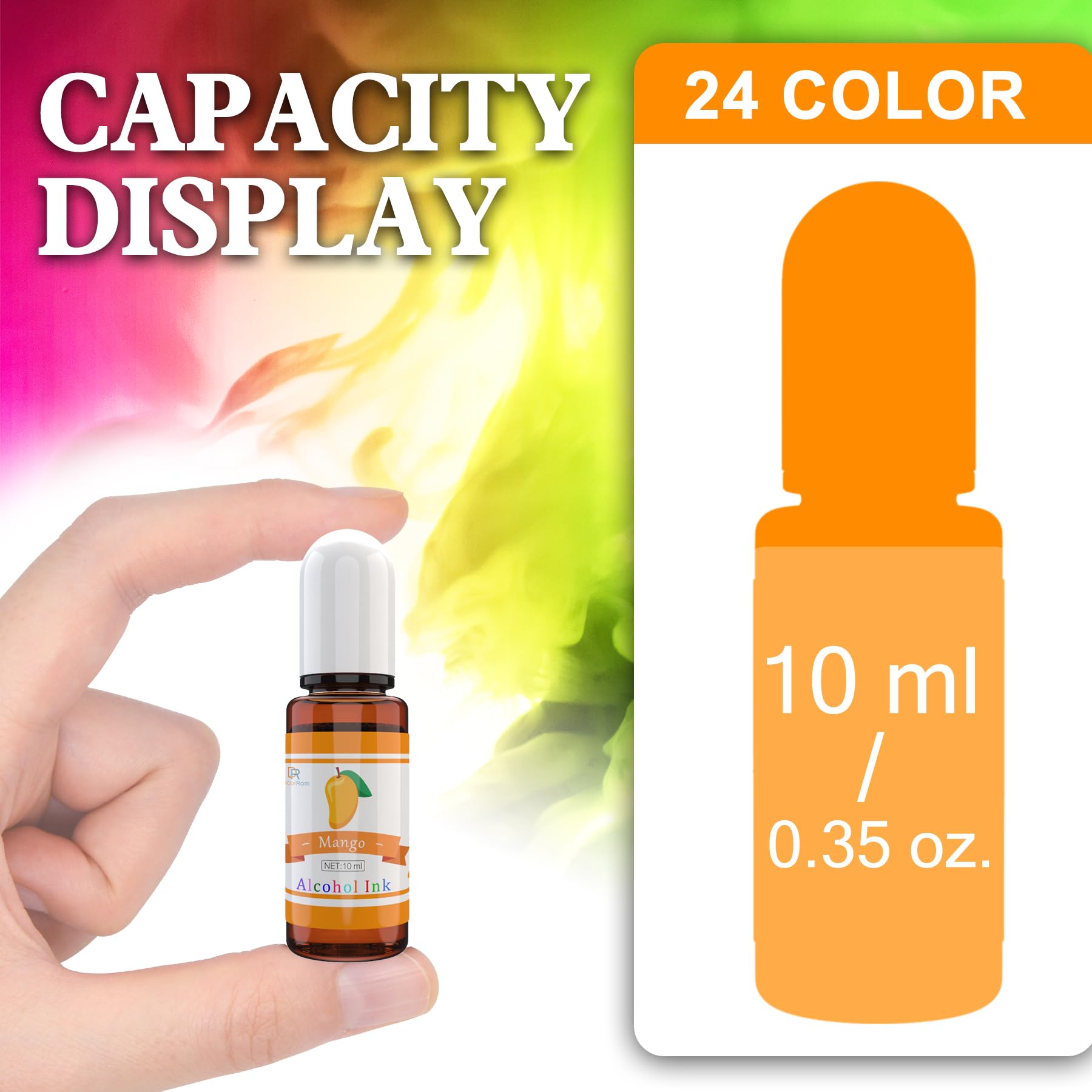 Alcohol Ink Set - 24 Vibrant Colors for Resin Art, Petri Dish Making, Epoxy Painting - Concentrated Alcohol-Based Paint Color Dye for Tumbler Making - 24 x 10ml/.35oz