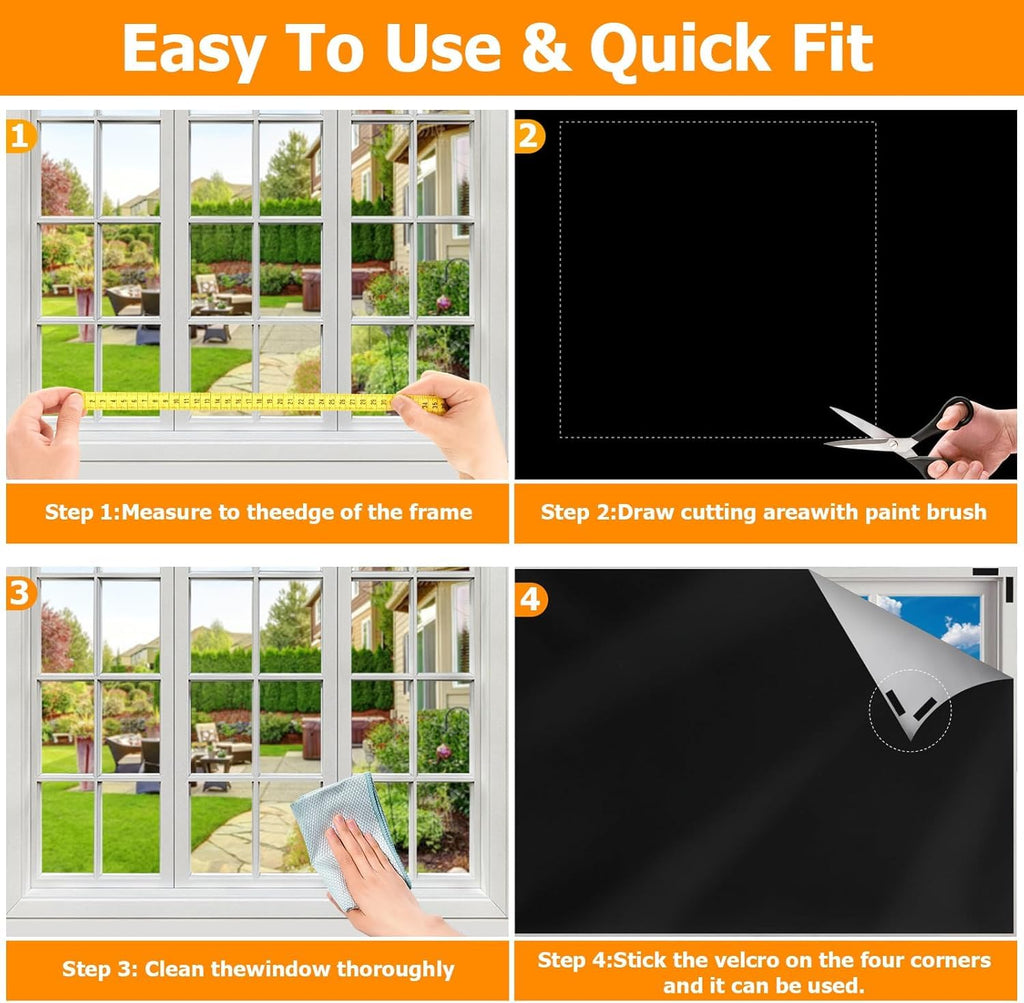 Blackout Curtains for Bedroom 𝟕𝟗" 𝐱𝟓𝟖", 420D Blackout Blinds with 12 Hook and Loop & 18 Adhesive, Travel Bag, Tape Measure, Portable Temporary Blackout Window Cover for Nursery, Travel, RV