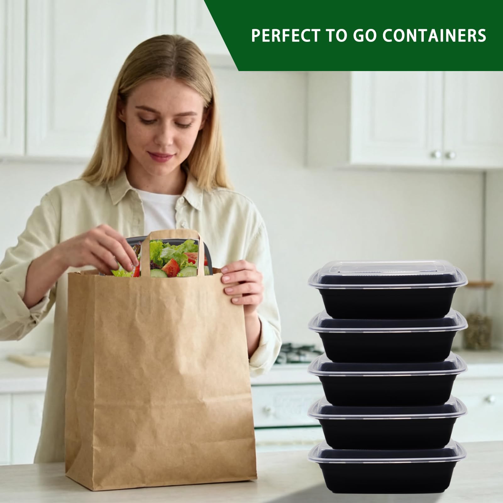 Meallax 50 Pack Black Food Containers with Lids, 38 oz Large Plastic Take Out Containers, Reusable Meal Prep Containers for Food Storage,Disposable Containers for Lunch and Restaurant