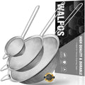 Walfos Fine Mesh Strainers Set, Premium Stainless Steel Sieve and Sifter with Sturdy Handle, Metal Kitchen Strainers Perfect for for Food, Rice, Quinoa, Fruit, Tea, Flour- 3 Sizes