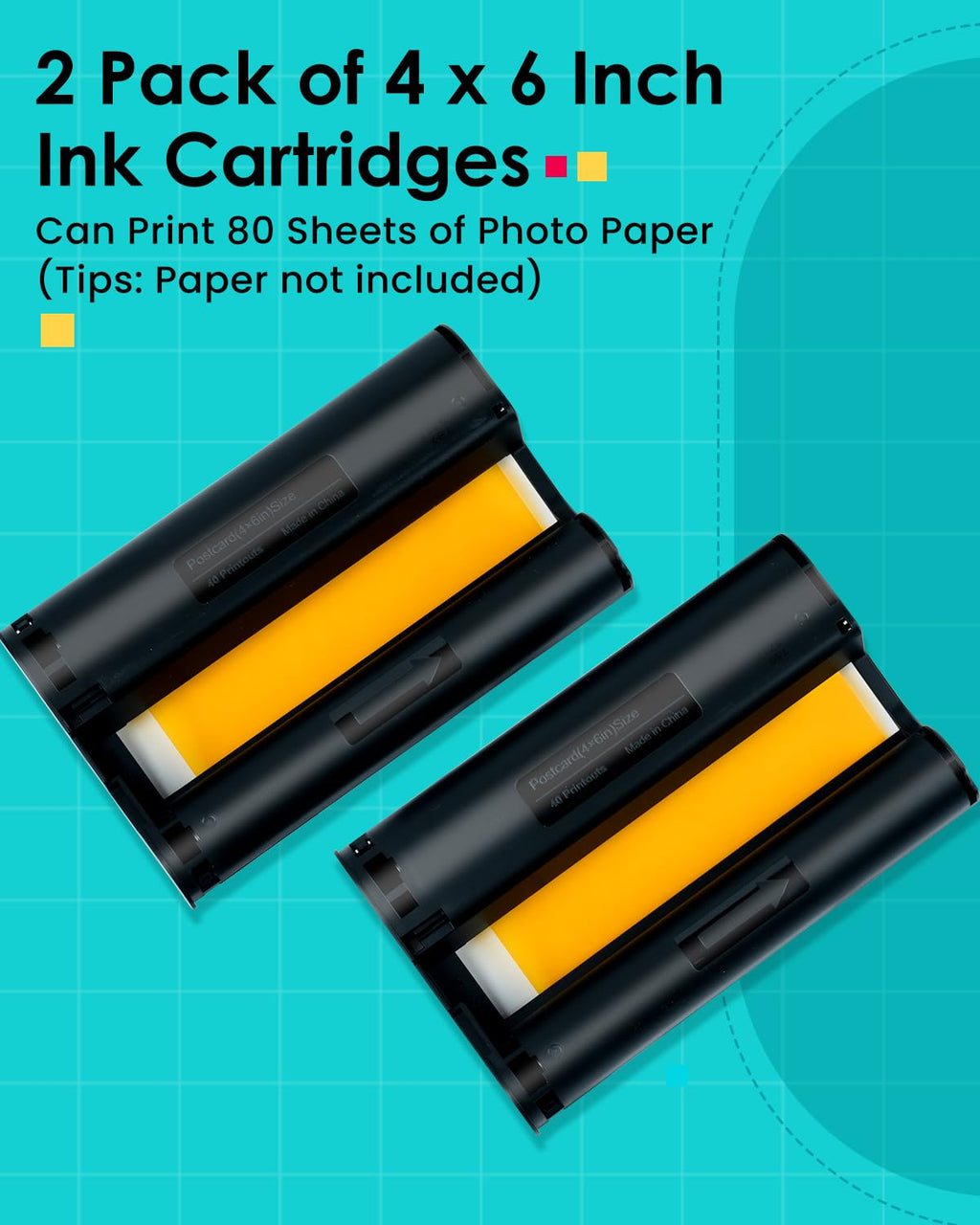 Compatible with Liene Amber M100/M200/M110/M210 4" x 6" Photo Printer 2 Ink Cartridges Refill, Prints 80 Sheets Photo, Only for DHP512/DHP513/DHP514/DHP515, Dye Sublimation (Without Paper)