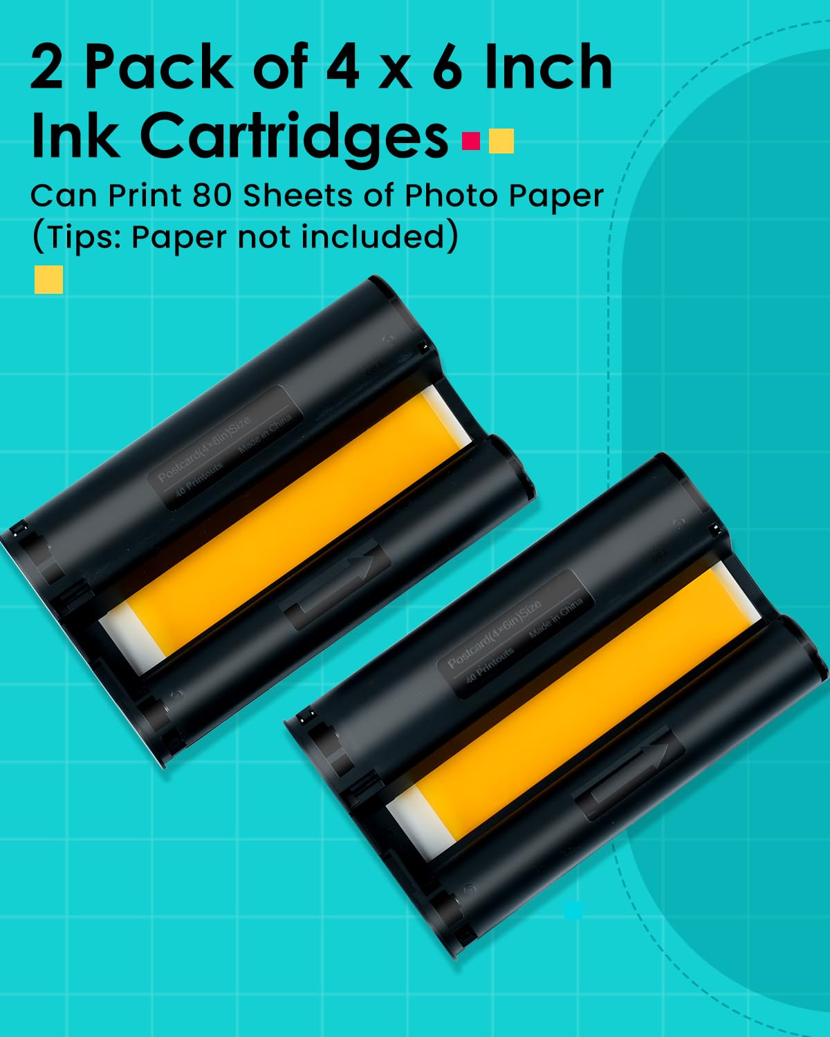 Compatible with Liene Amber M100/M200/M110/M210 4" x 6" Photo Printer 2 Ink Cartridges Refill, Prints 80 Sheets Photo, Only for DHP512/DHP513/DHP514/DHP515, Dye Sublimation (Without Paper)