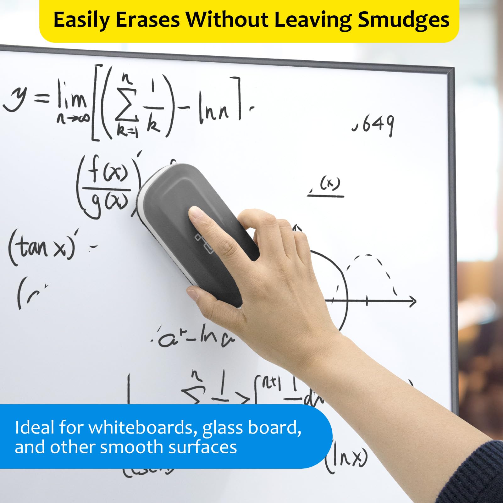 maxtek Magnetic Dry Erase Eraser, Whiteboard Dry Eraser, 2 Pack, Strengthened Magnetic Dry Eraser for Dry Erase Board, Glass Board, Calendar Board, Office and School Supplies (Gray)